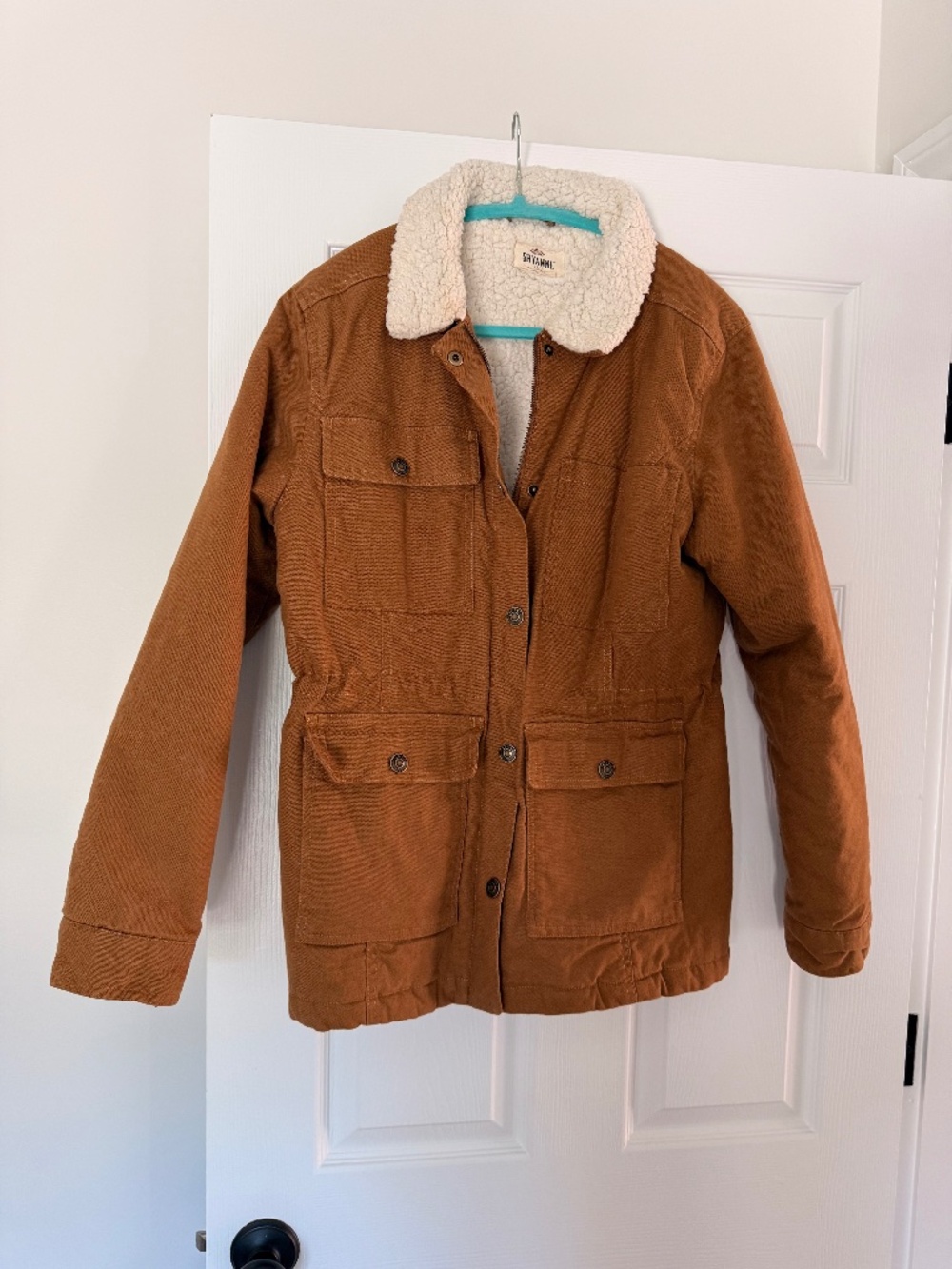 Shyanne Sherpa-Lined Canvas Field Jacket in Tobacco Brown